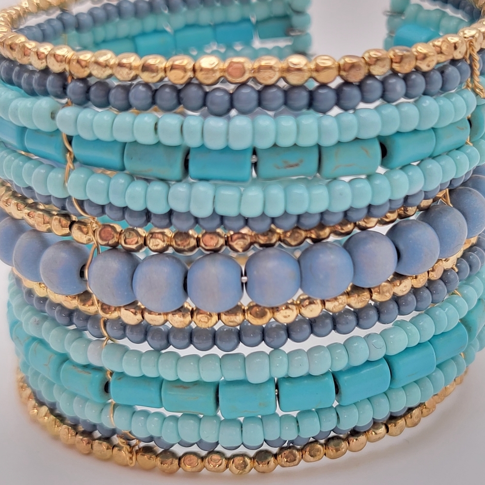 Adornia | NWT Faux Turquoise Mixed Media Beaded Cuff Bracelet - Picture 2 of 10